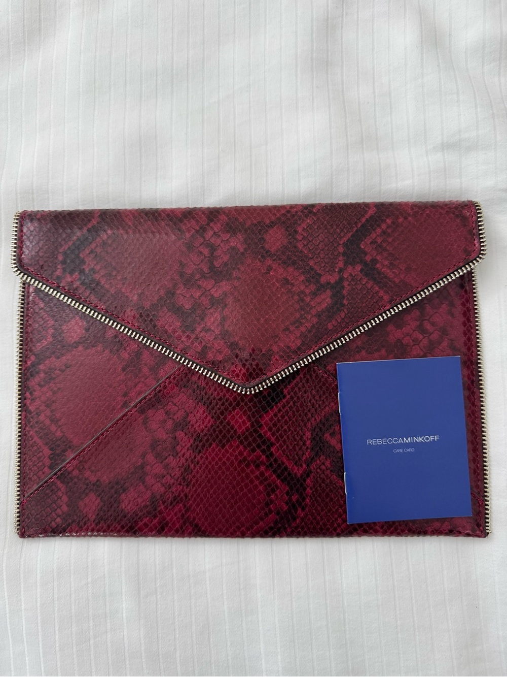 Rebecca Minkoff Burgundy Python-Print Envelope Clutch